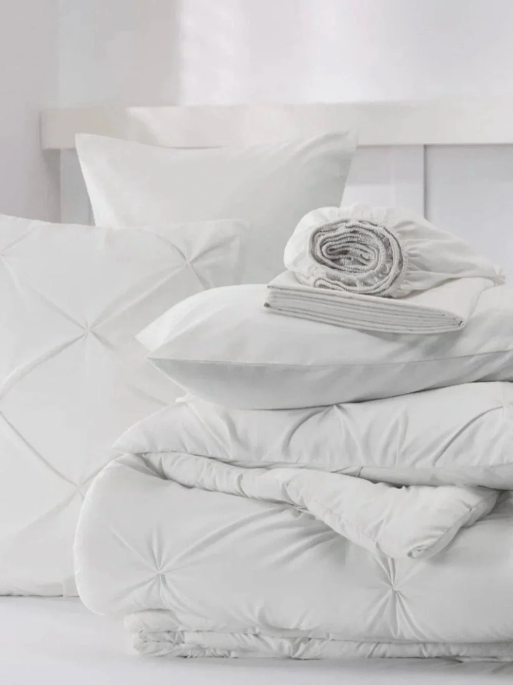 Classic White Pintuck Comforter Set - Soft Elegant Bedding King Size 7 pc